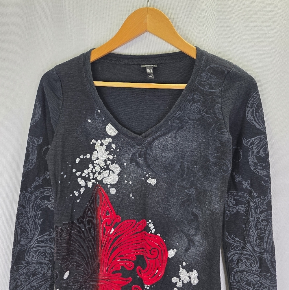 Y2k 00s Vanity Womens Whimsigoth Burnout Gothic Grunge Long Sleeve Fitted Size M - Picture 3 of 14
